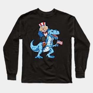 Uncle Sam Griddy Dance Riding Dinosaur T Rex Long Sleeve T-Shirt